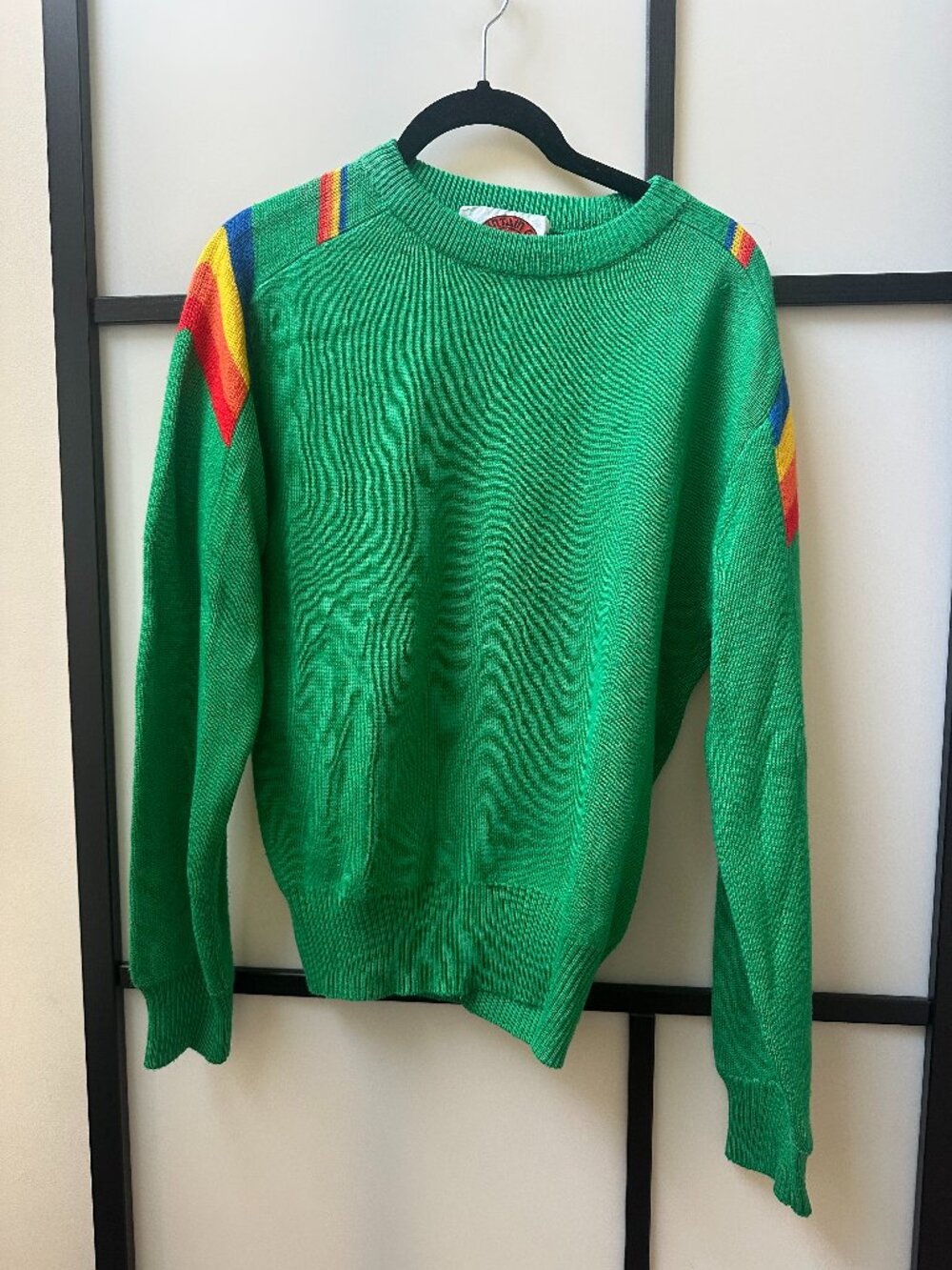 Vintage  70s White Stag Wool Blend Green Rainbow Ski Sweater Womens S/M